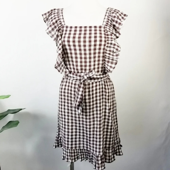 TOPSHOP Gingham Ruffle Mini Dress Sz 8 - Picture 3 of 8